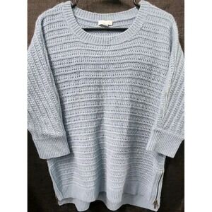 Garnet Hill Sweater Womens XS Blue Gray Lambswool Angora 3/4 Sleeve Side Zippers